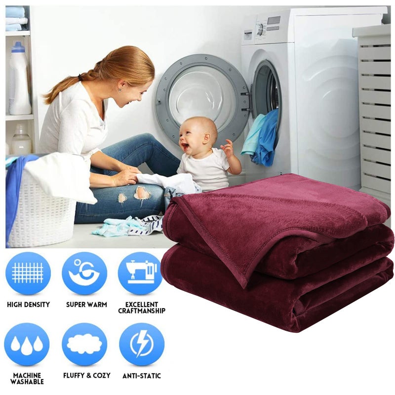 EASELAND Soft Queen Size Blanket All Season Winter Warm Microplush Lightweight Thermal Fleece Blankets for Couch Bed Sofa,90x90 Inches,Burgundy - Image 2